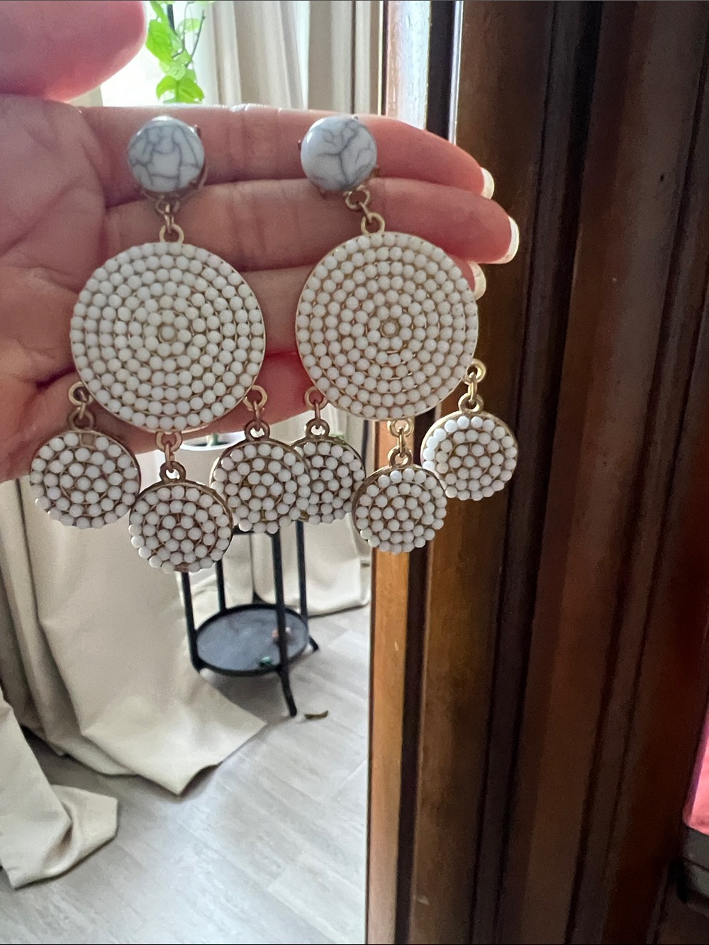 Bauble Bar Sugar Fix White Beaded Chandelier Dangle Statement Earrings